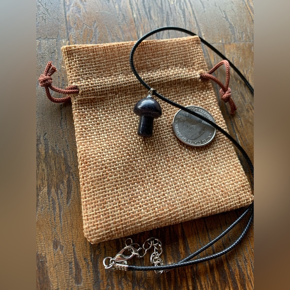 Blue Sandstone Mushroom Necklace | Crystal Mushroom Pendant | Gothic Necklace - Picture 3 of 3